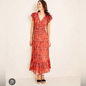 Ann Taylor Shimmer Floral Flutter Sleeve dress